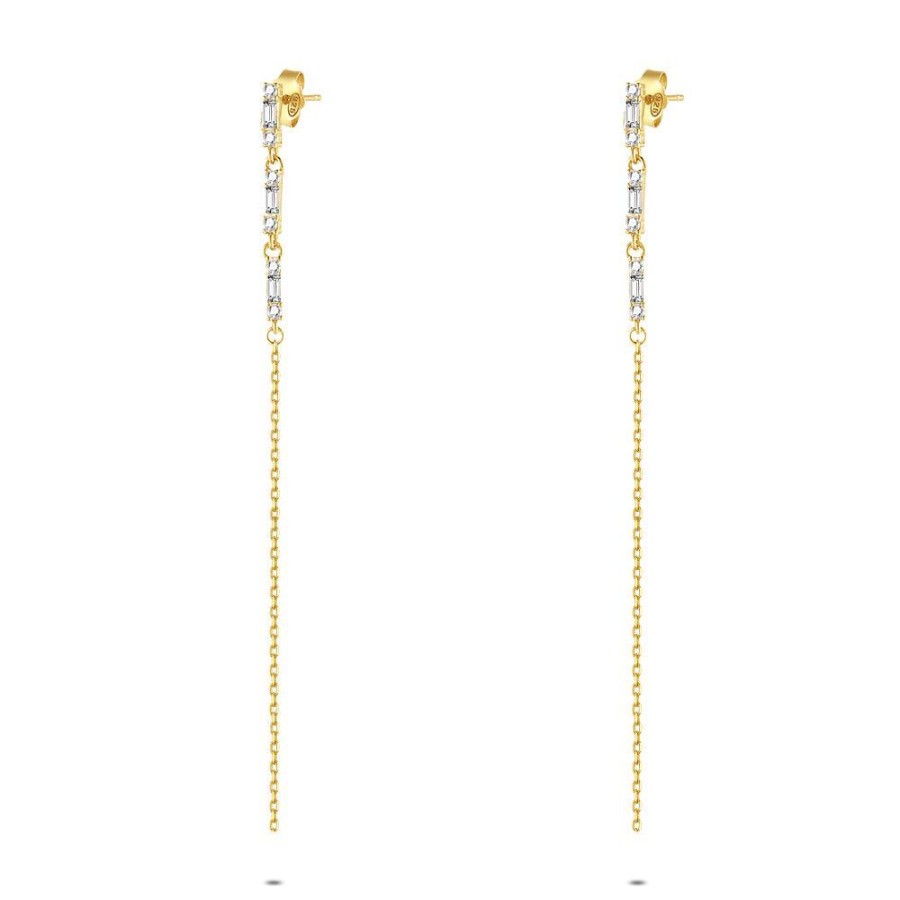 Women Twice As Nice | 18Ct Gold Plated Silver Earrings, Zirconia And Chain