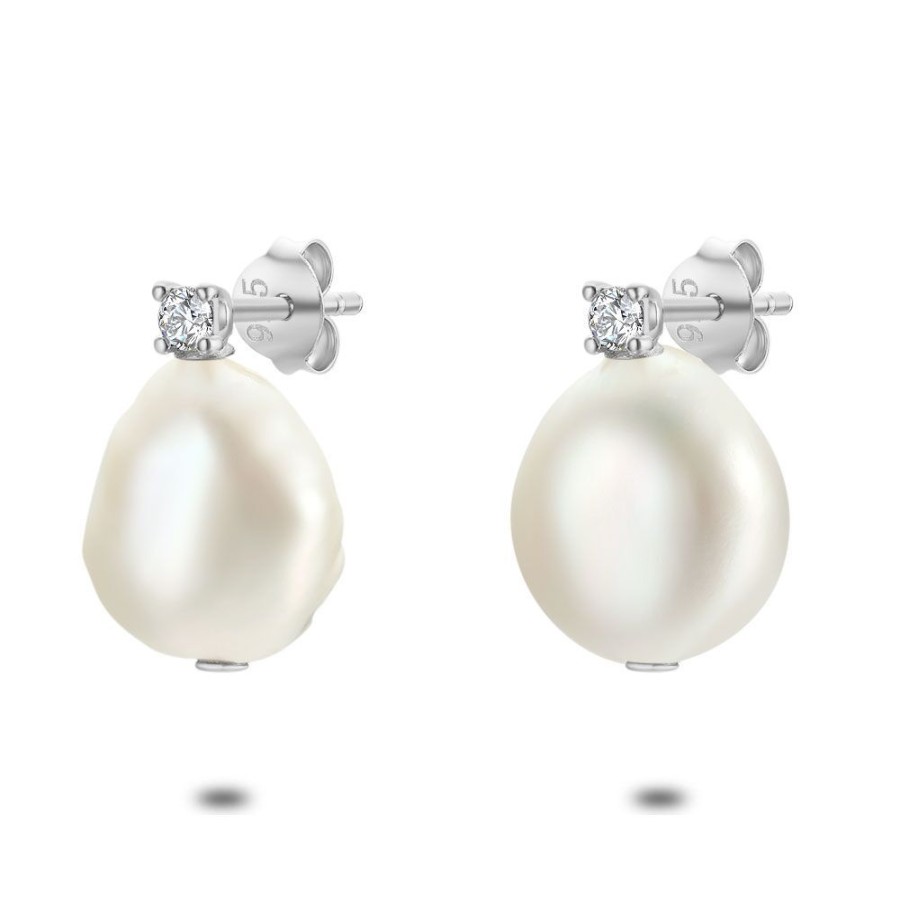 Women Twice As Nice | Silver Earrings, 1 Small Zirconia, 1 Big Pearl