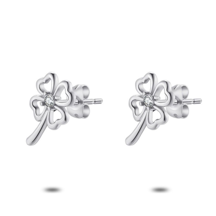 Women Twice As Nice | Stainless Steel Earrings, Open Clover, 1 Zirconia