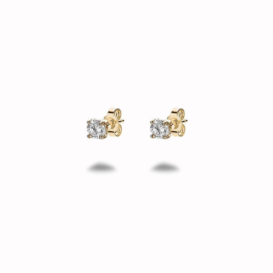 Women Twice As Nice | 18Ct Gold Plated Silver Earrings, Zirconia, 4 Mm