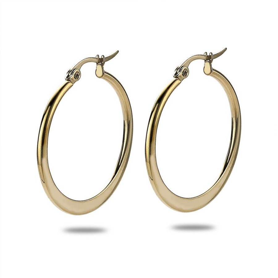 Women Twice As Nice | Gold-Coloured Stainless Steel Earrings, Flat Hoop Earring, 3 Cm