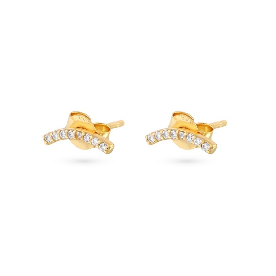 Women Twice As Nice | 18Ct Gold Plated Silver Earrings, Smiley In Zirconia, 10 Mm