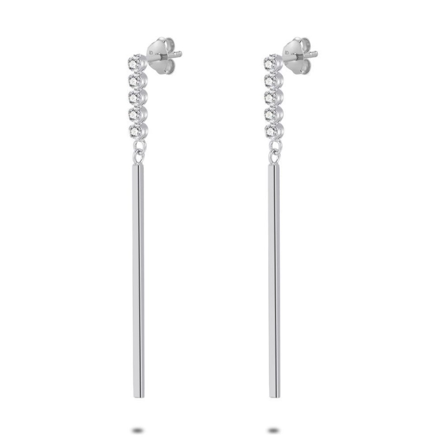 Women Twice As Nice | Silver Earrings, 5 Zirconia, Bar, 5 Cm