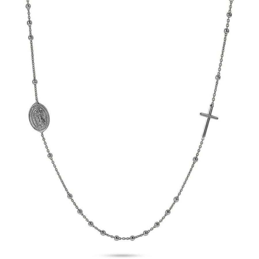 Women Twice As Nice | Silver Necklace, Ball Chain With Cross And Oval Coin