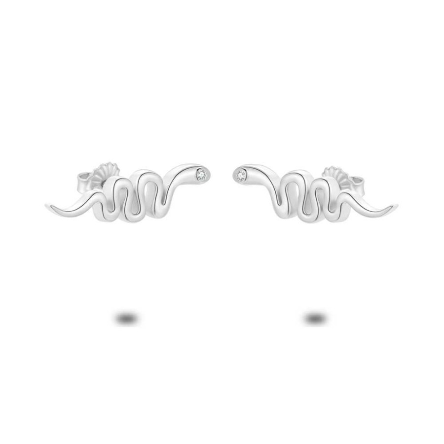 Women Twice As Nice | Silver Earrings, Snake, 1 Zirconia