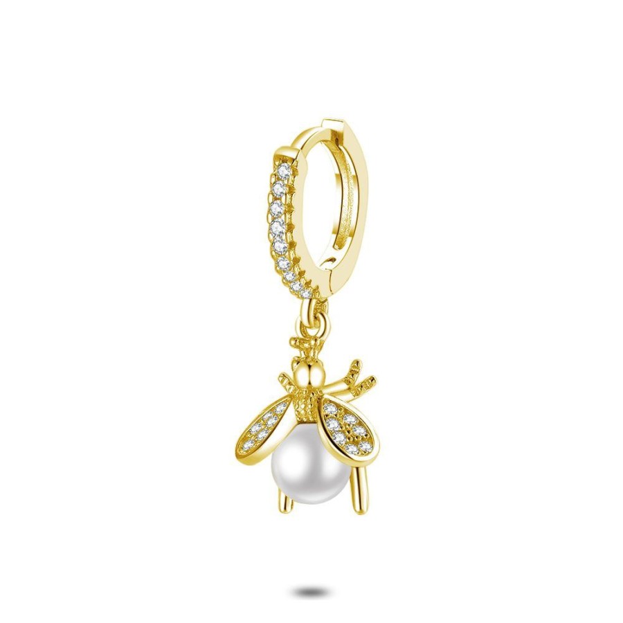 Women Twice As Nice | Earring Per Piece In 18Ct Gold Plated Silver, Hoop With Firefly