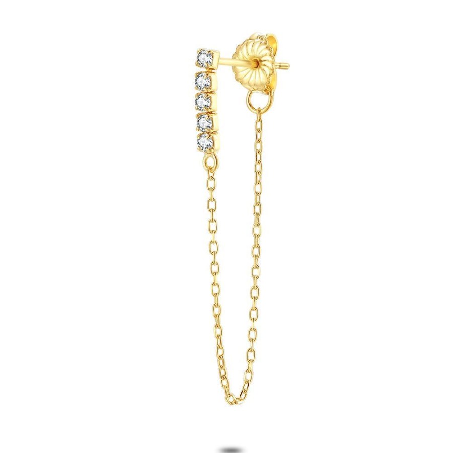 Women Twice As Nice | Earring Per Piece In 18Ct Gold-Plated Silver, 5 White Zirconia, Chain