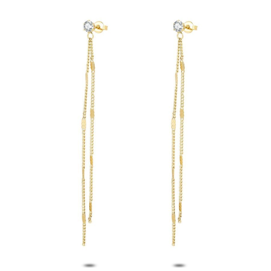 Women Twice As Nice | Gold Coloured Stainless Steel Earrings, 2 Gourmets Chains