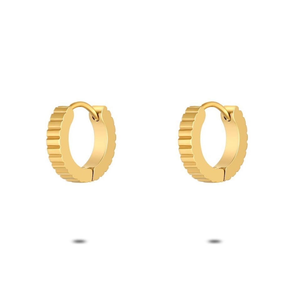 Women Twice As Nice | Gold Coloured Stainless Steel Earrings, Striped Hoop Earring