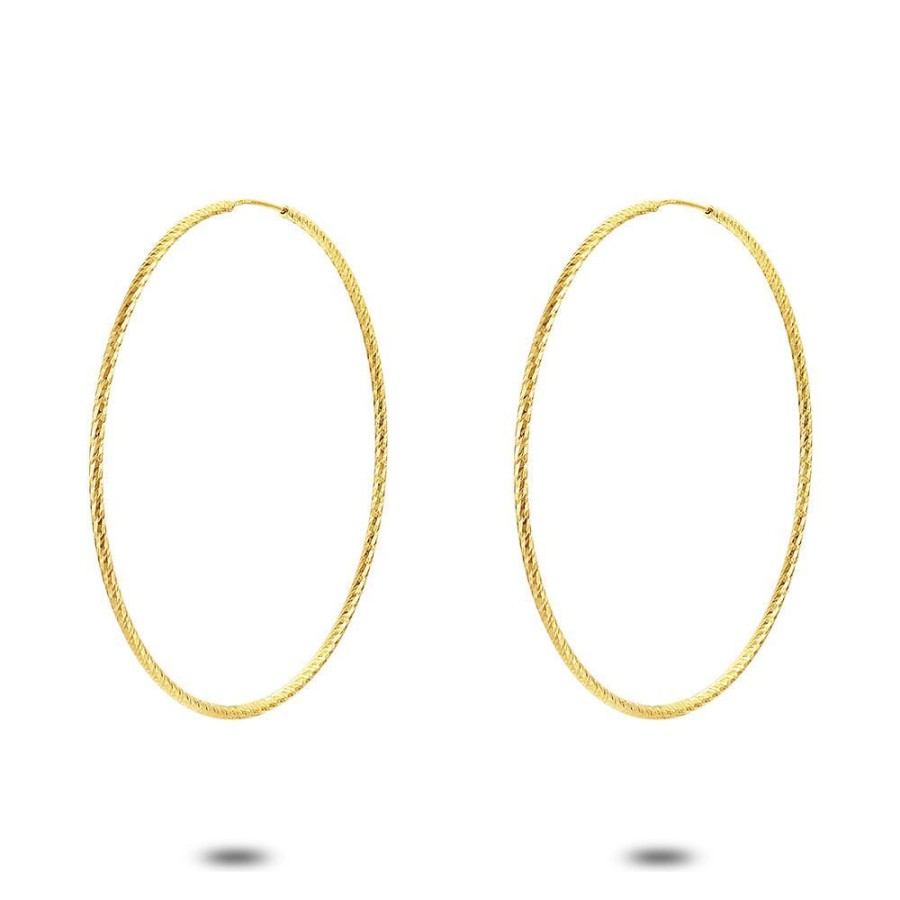 Women Twice As Nice | 18Ct Gold Plated Hoop Earrings, Hammered, 58 Mm