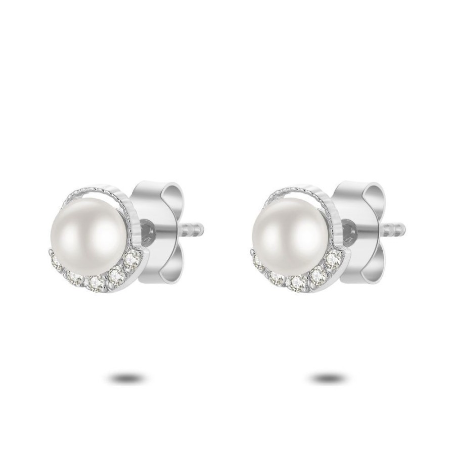 Women Twice As Nice | Silver Earrings, Small Pearl, 5 Mm