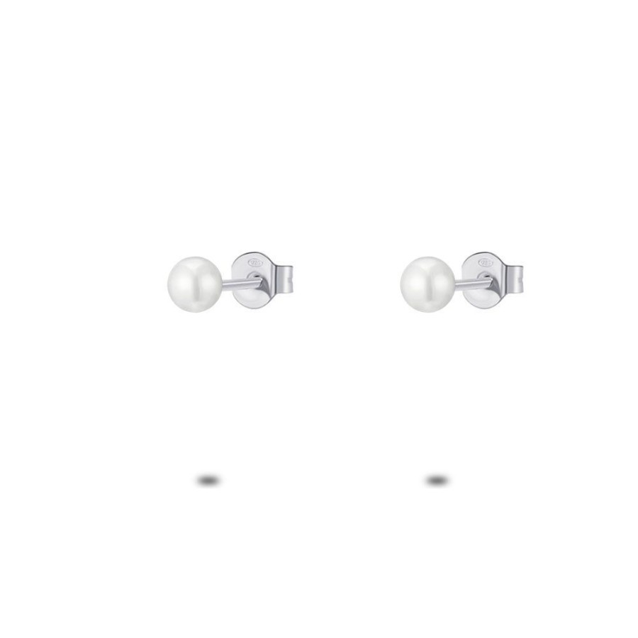 Women Twice As Nice | Silver Earrings, Pearl, 4 Mm