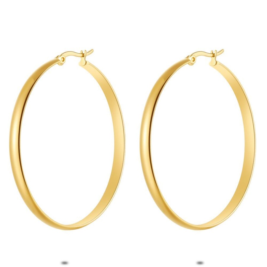 Women Twice As Nice | Gold Coloured Stainless Steel Earrings, Hoop Earrings, 50 Mm