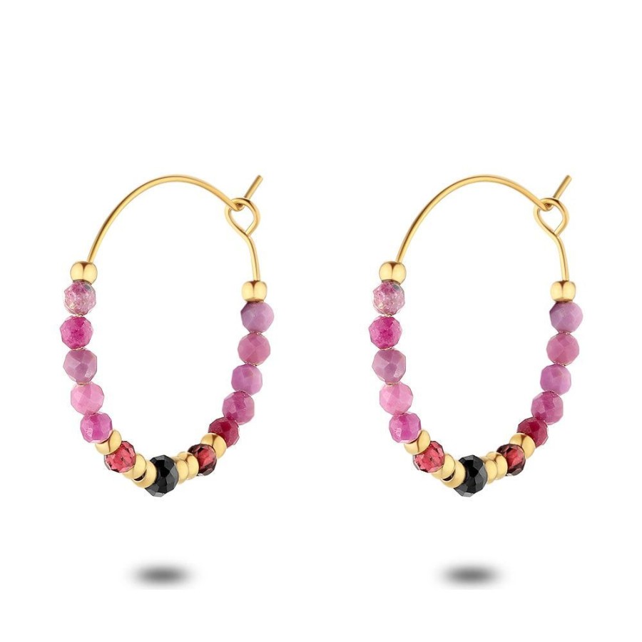 Women Twice As Nice | Gold Coloured Stainless Steel Earrings, Purple Stones