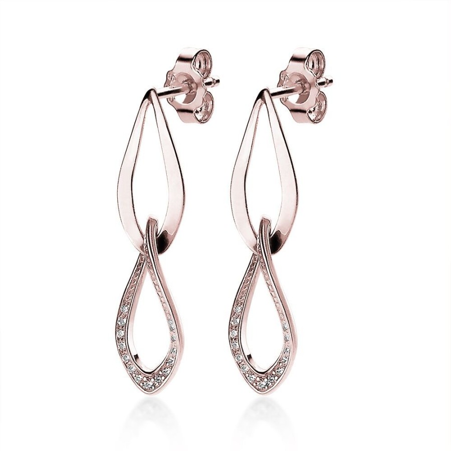 Women Twice As Nice | Rose Silver Earrings, Open Drops, Zirconia