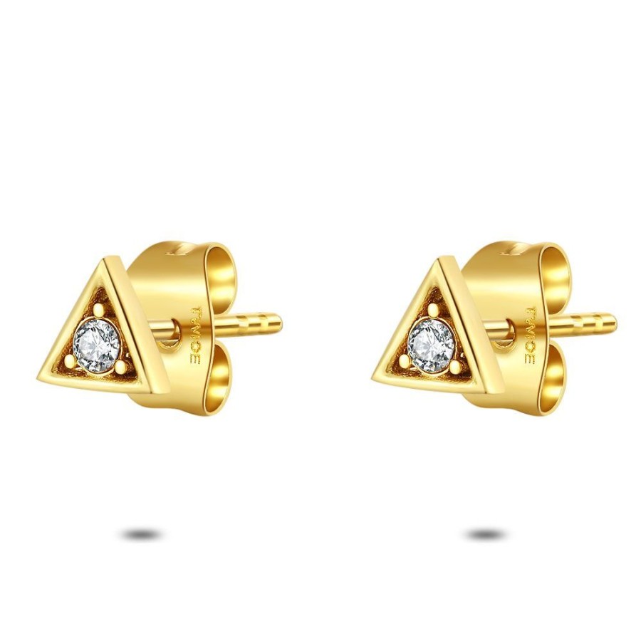 Women Twice As Nice | Gold Coloured Stainless Steel Earrings, Triangle With Zirconia