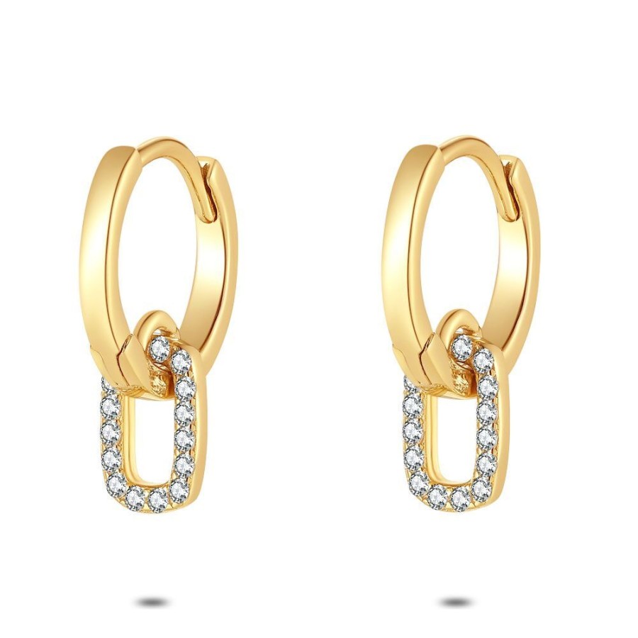 Women Twice As Nice | 18Ct Gold Plated Silver Earrings, Rectangle, Zirconia