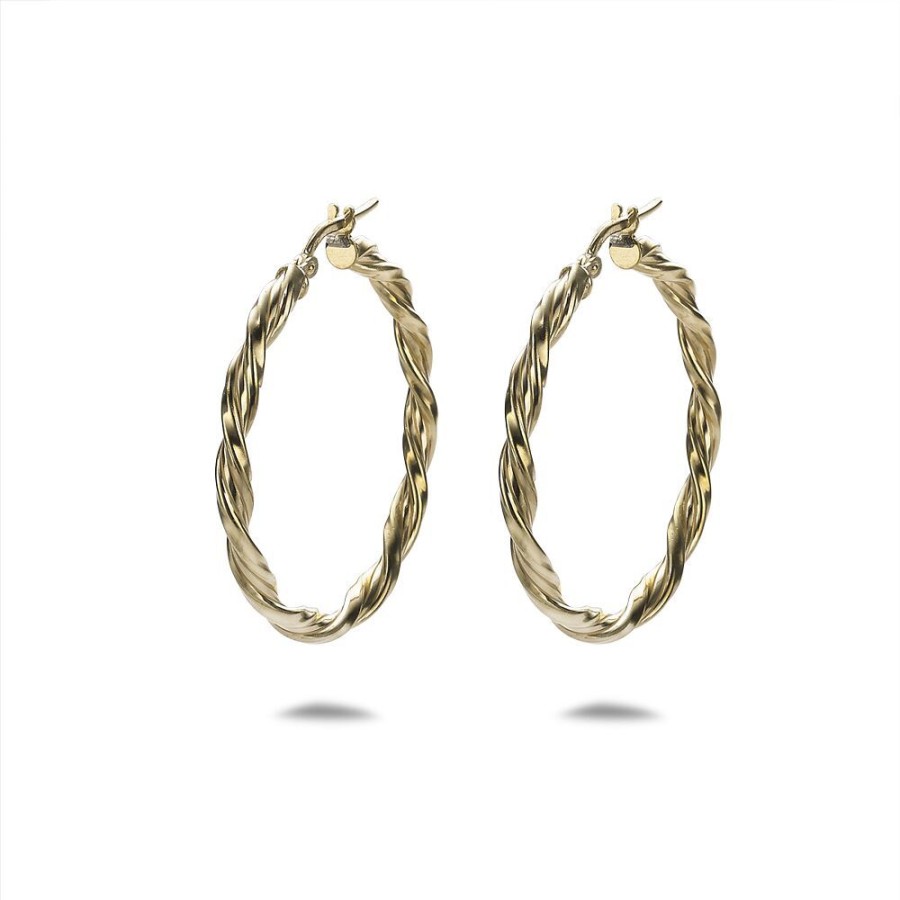 Women Twice As Nice | 18Ct Gold Plated Silver Earrings, Twisted Hoop Earring, 35 Mm