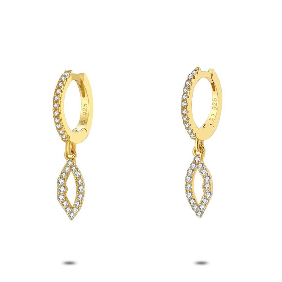 Women Twice As Nice | Silver Earrings, Golden Hoops With Zirconia Stones And Open Lip