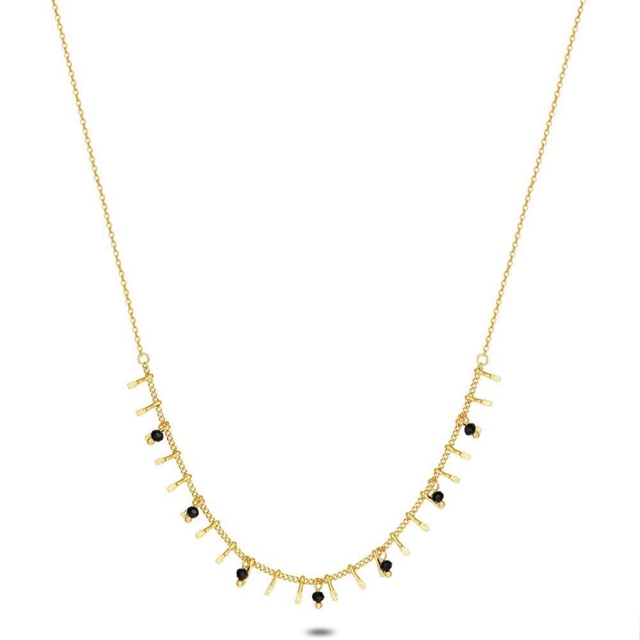 Women Twice As Nice | Gold Coloured Stainless Steel Necklace, 8 Black Crystals