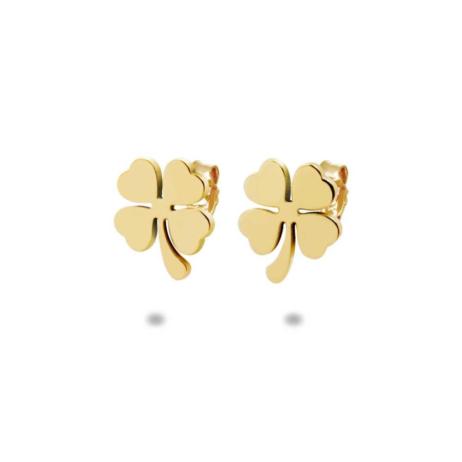 Women Twice As Nice | Gold Coloured Stainless Steel Earrings, Clover