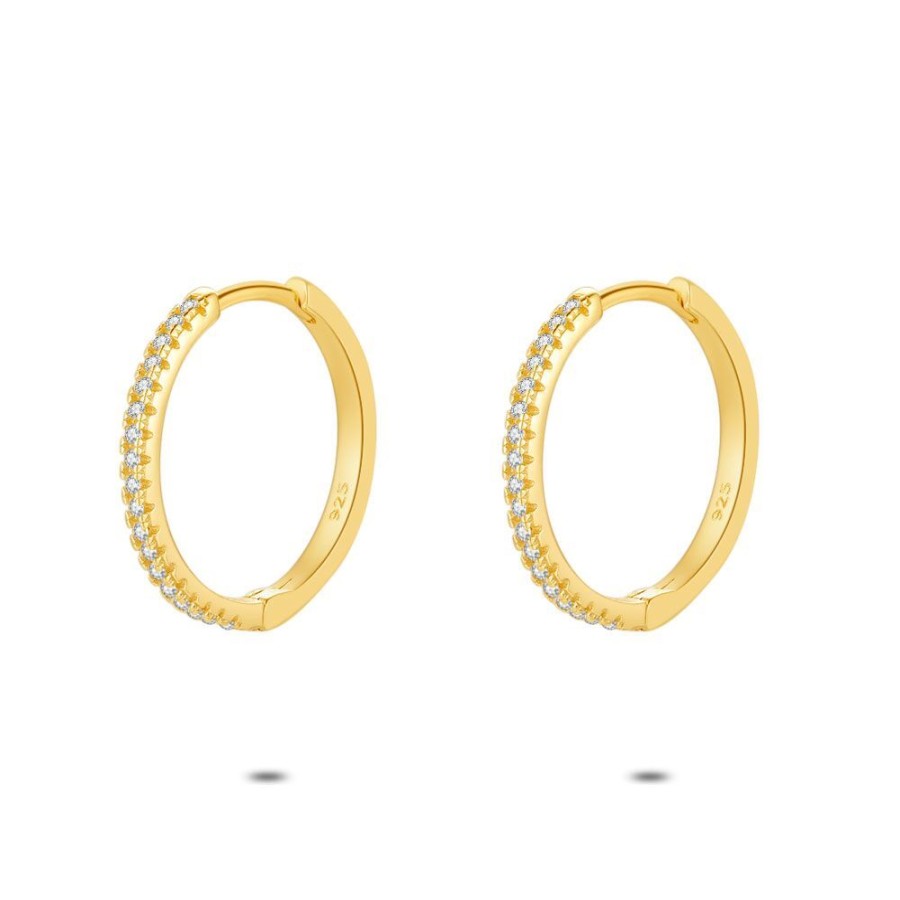 Women Twice As Nice | 18Ct Gold Plated Silver Earrings, Hoops, White Zirconia, 20 Mm