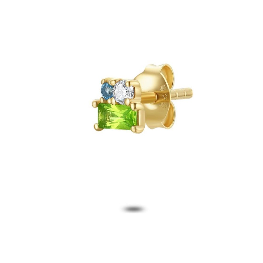 Women Twice As Nice | Earring Per Piece In 18Ct Gold-Plated Silver, Green, Blue, White Zirconia