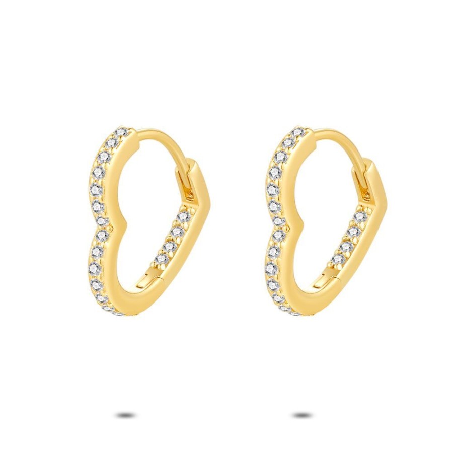 Women Twice As Nice | 18Ct Gold Plated Silver Earrings, Open Heart, Zirconia