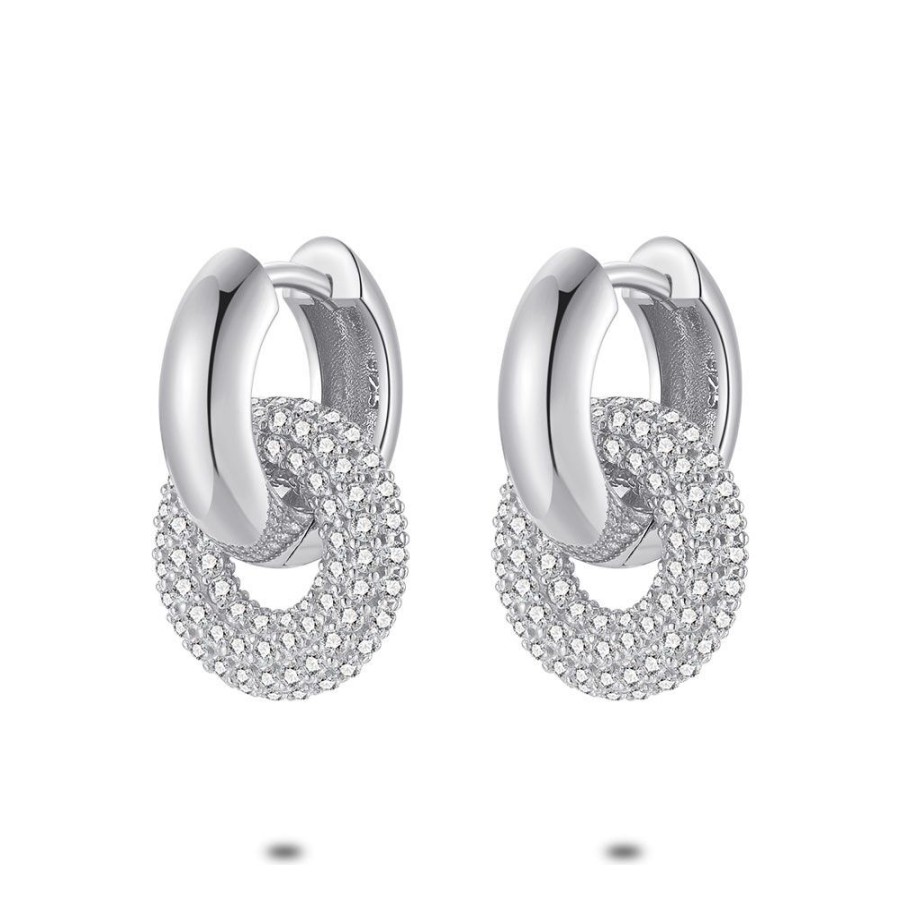 Women Twice As Nice | Silver Hoop Earrings, Donut, Zirconia