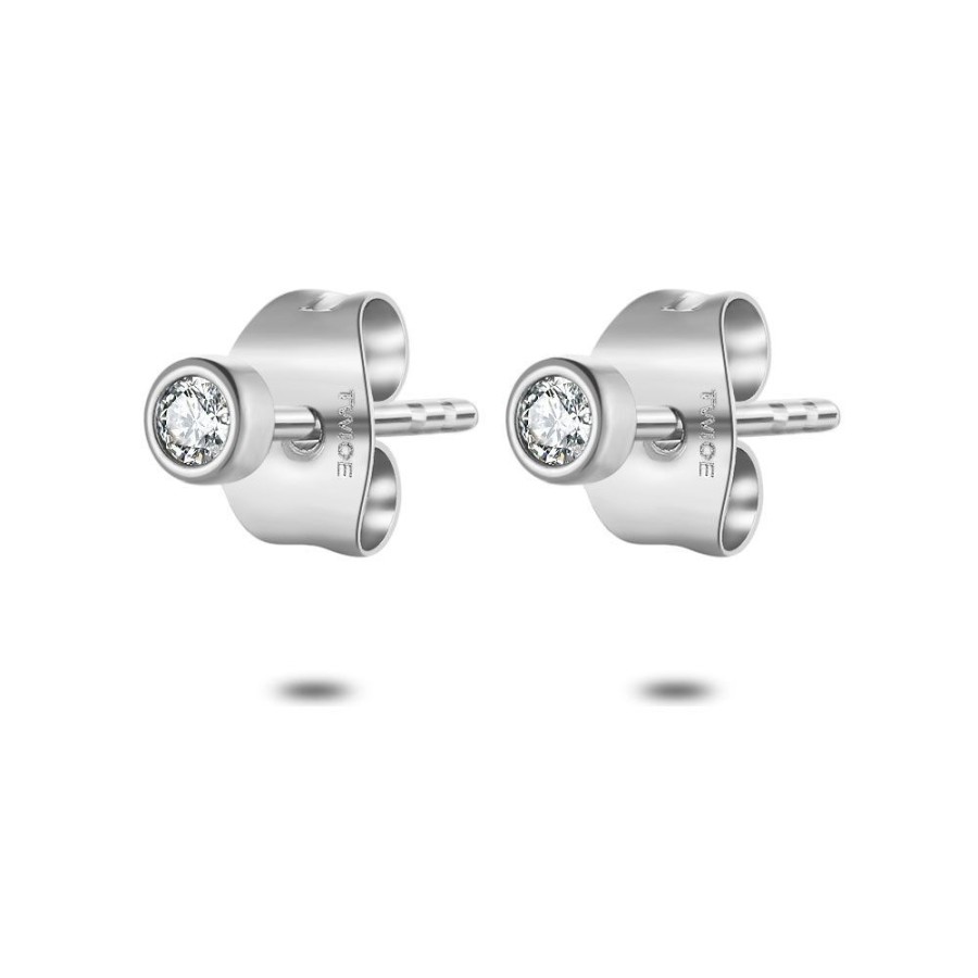 Women Twice As Nice | Stainless Steel Earrings, Round With Zirconia, 3 Mm