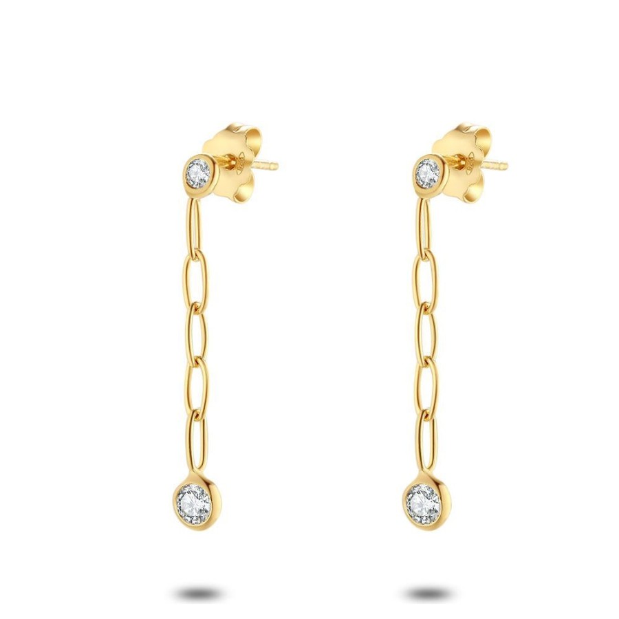 Women Twice As Nice | 18Ct Gold Plated Silver Earrings, Oval Links, Zirconia