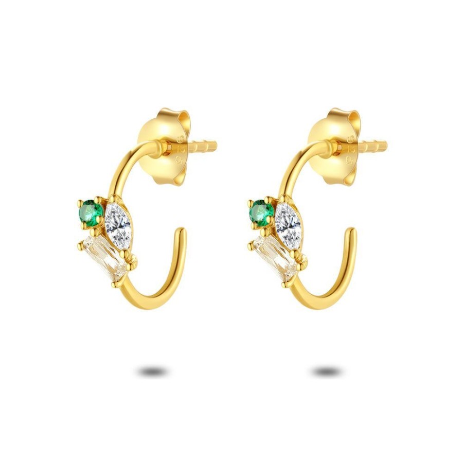 Women Twice As Nice | 18Ct Gold Plated Silver Earrings, Open Hoop Earrings, 3 Zirconia, Multi Colour