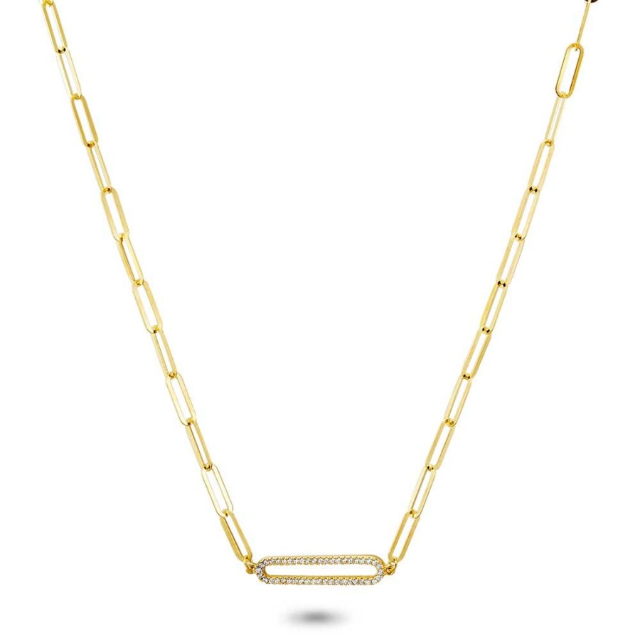 Women Twice As Nice | 18Ct Gold Plated Silver Necklace, Oval With Zirconia And Oval Links