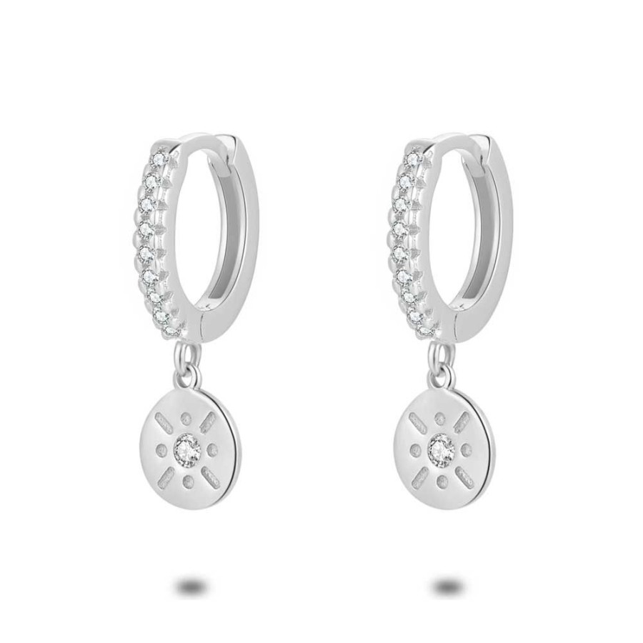 Women Twice As Nice | Silver Earrings, Hoop With Zirconia And Round Pendant