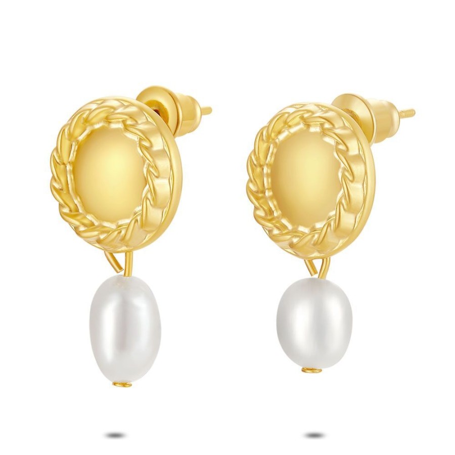 Women Twice As Nice | High Fashion Earrings, Gold-Coloured Round, Pearl