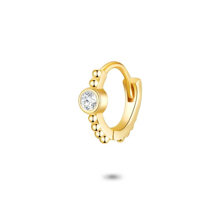 Women Twice As Nice | Earring Per Piece In 18Ct Gold Plated Silver, Hoop, Small Beads, White Zirconia