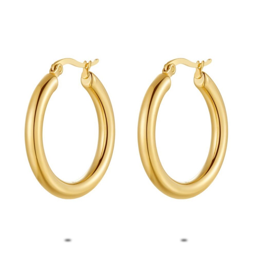 Women Twice As Nice | Gold Coloured Stainless Steel Earrings, Hoop Earrings, 30 Mm