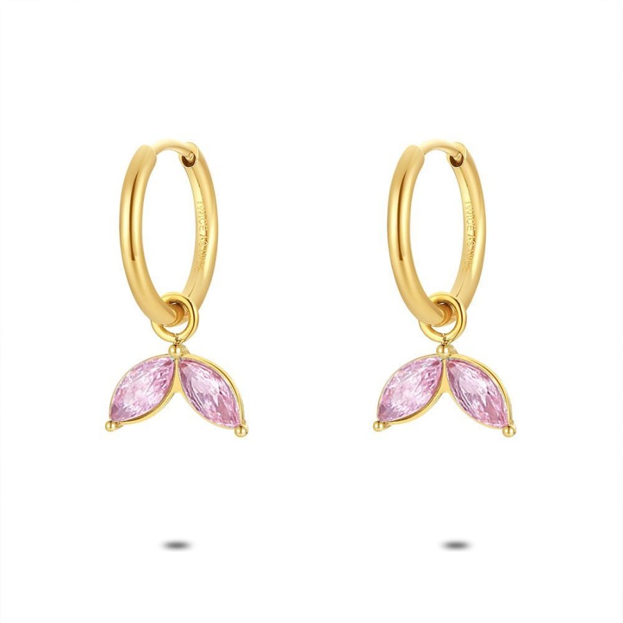 Women Twice As Nice | Gold Coloured Stainless Steel Earrings, Hoop Earring, Pink Zirconia