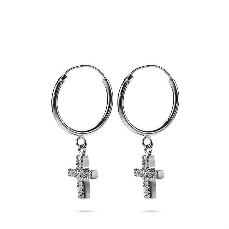 Women Twice As Nice | Silver Earrings, Hoop Earring With Cross In Zirconia