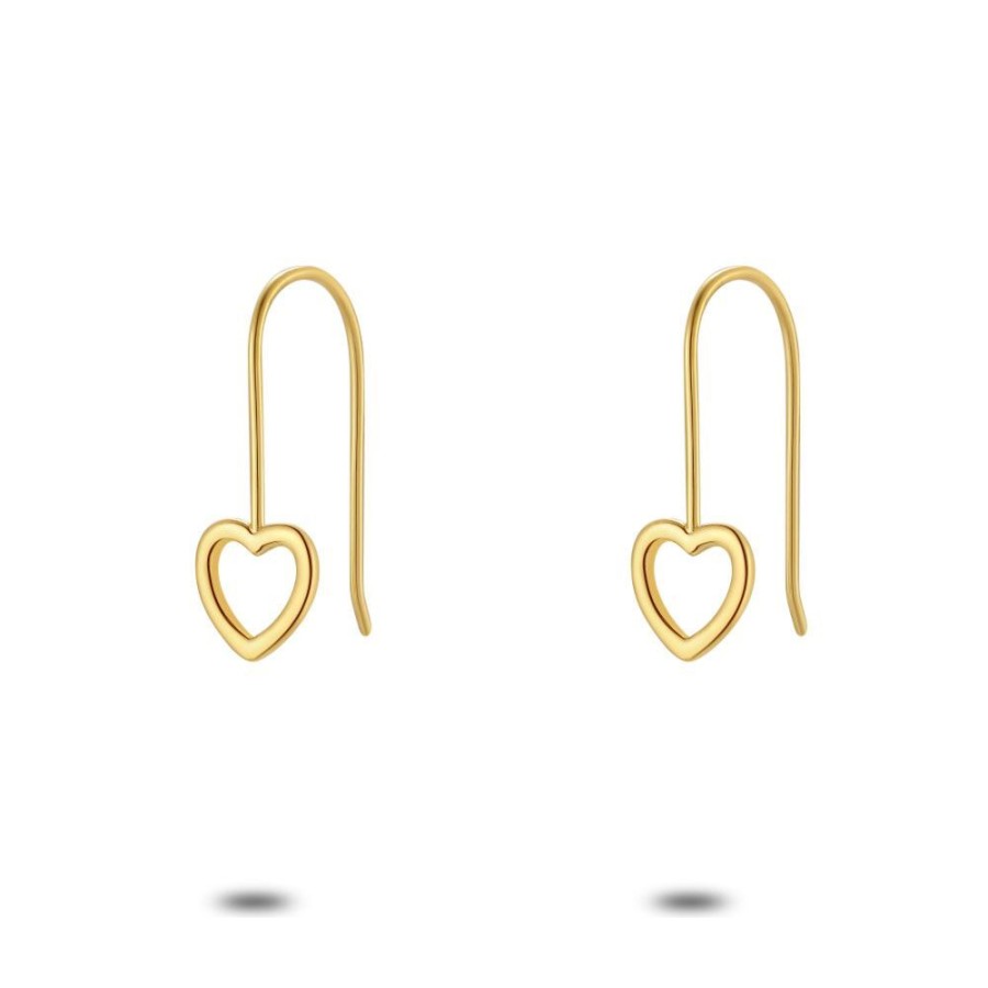 Women Twice As Nice | 18Ct Gold Plated Silver Earrings, Open Heart On Hook