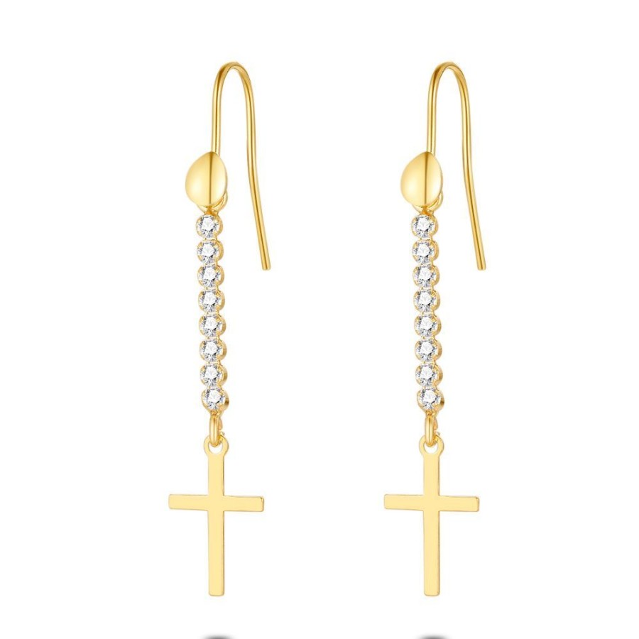 Women Twice As Nice | 18Ct Gold Plated Silver Earrings, Cross And Zirconia