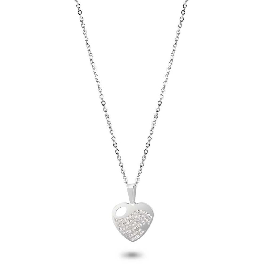 Women Twice As Nice | Stainless Steel Necklace, Heart, White Crystals