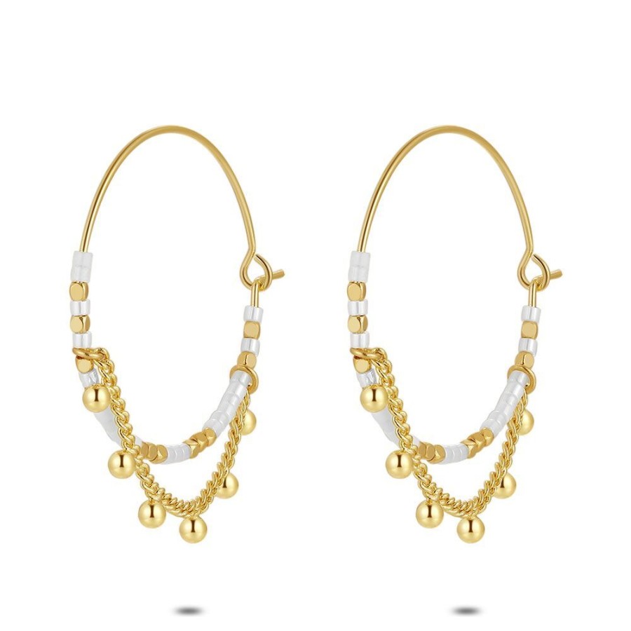 Women Twice As Nice | High Fashion Hoops, White, Gold, Miyuki Beads