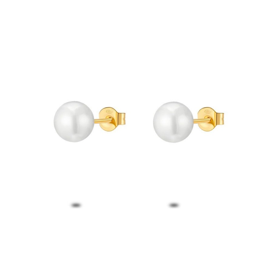 Women Twice As Nice | 18Ct Gold Plated Silver Earrings, Pearl, 7 Mm