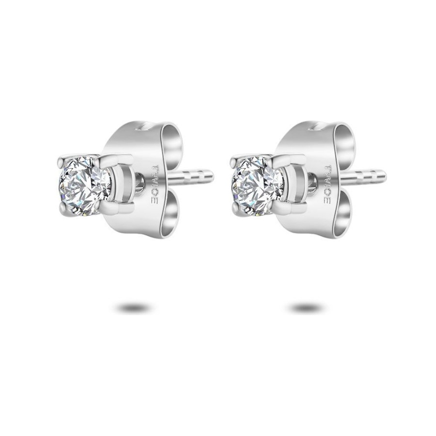 Women Twice As Nice | Stainless Steel Earrings, Round Zirconia, 3 Mm