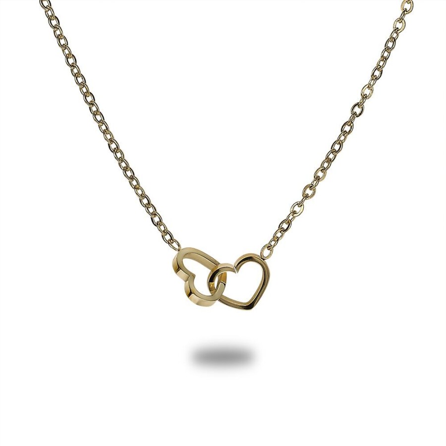 Women Twice As Nice | Gold-Coloured Stainless Steel Necklace, 2 Open Hearts