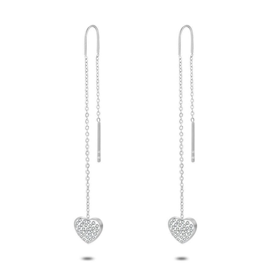 Women Twice As Nice | Stainless Steel Earrings, Heart With Crystals