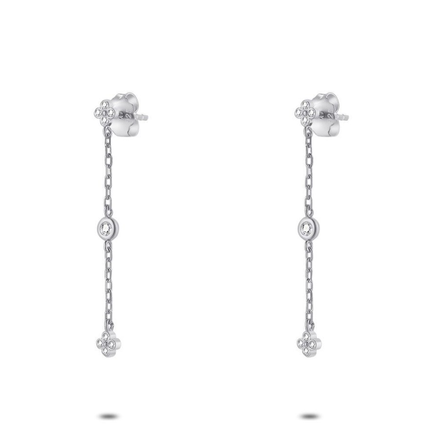 Women Twice As Nice | Silver Earrings, Chain With Zirconia Stone And Clover