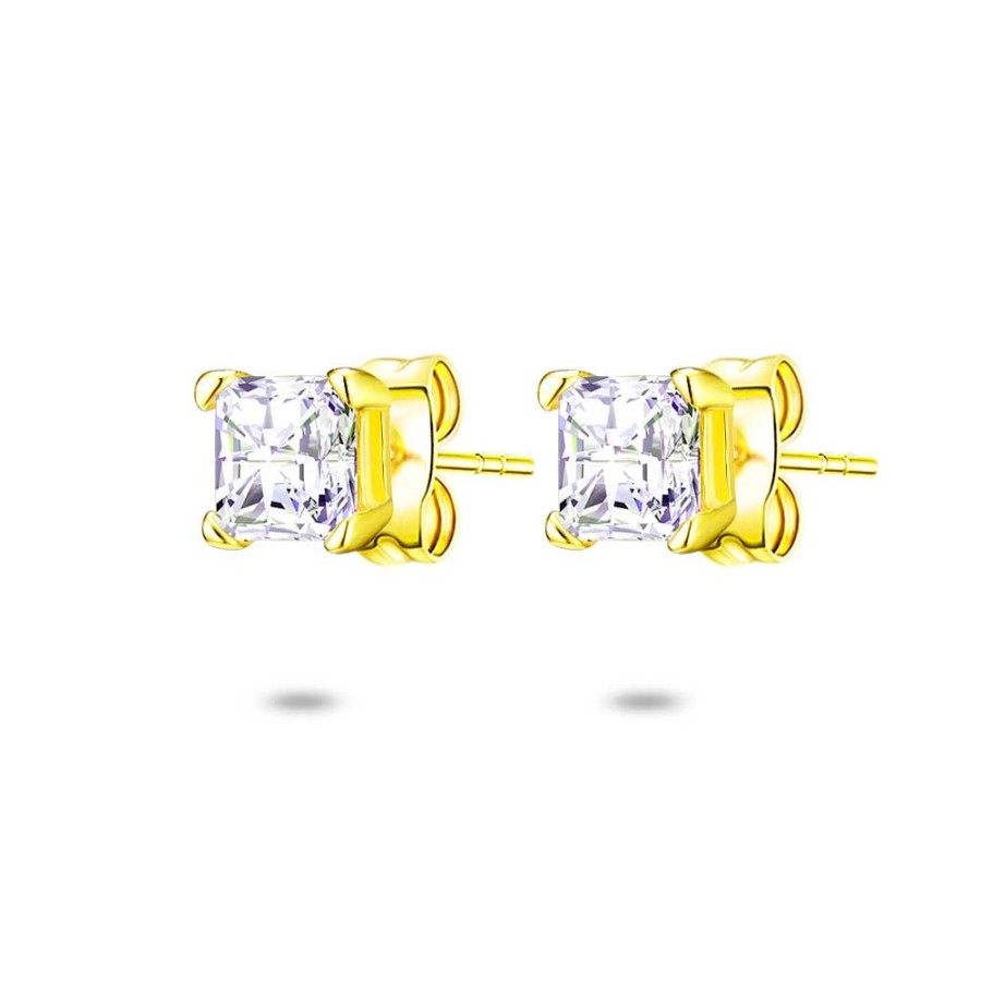 Women Twice As Nice | 18Ct Gold Plated Silver Earrings, Square Zirconia 4 Mm