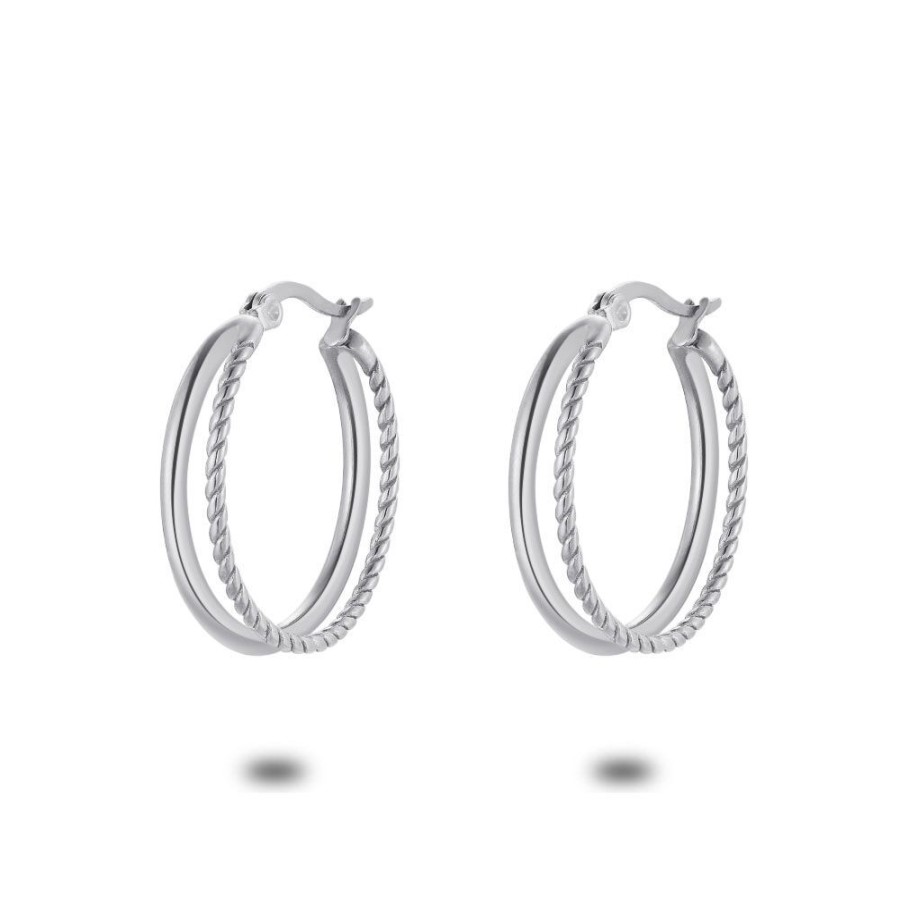 Women Twice As Nice | Stainless Steel Earrings, Double Earring, 1 Twisted, 1 Plain